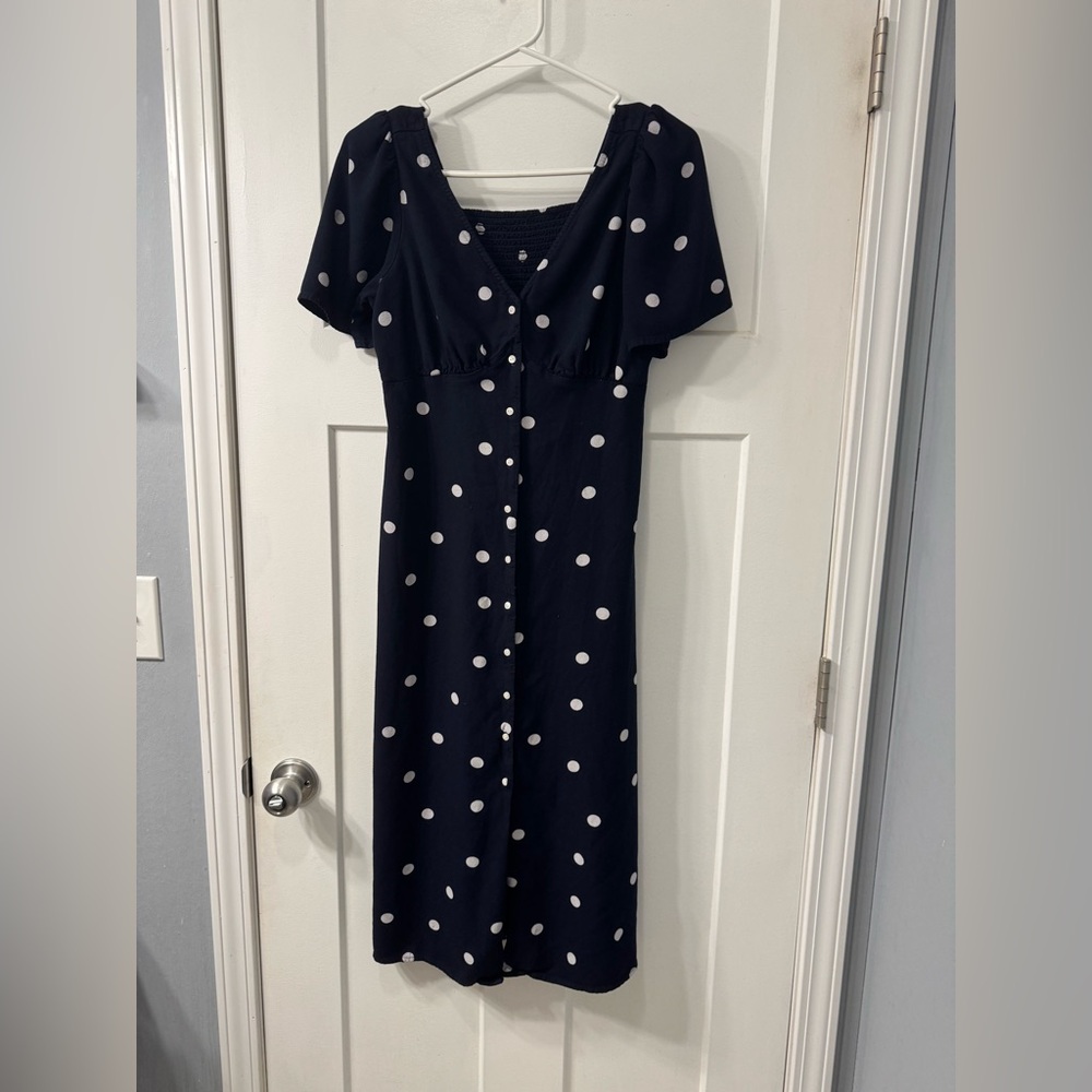 Old Navy Navy Blue Midi Dress with White Polka Dots